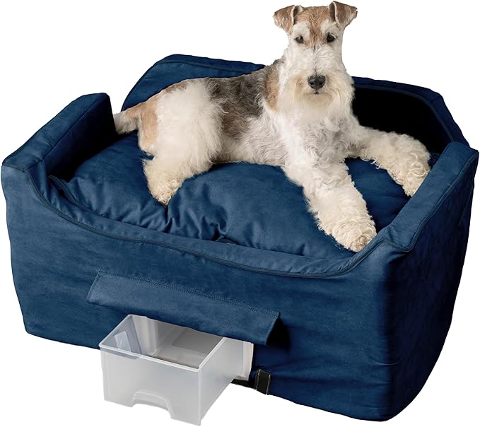 Snoozer Dog Car Seat with Storage Tray: Lookout II Dog Booster Car Seat for Pets up to 34lbs, Helps Alleviate Travel Sickness & Fear for Dogs, Removable Washable Cover – Sapphire, Size Large