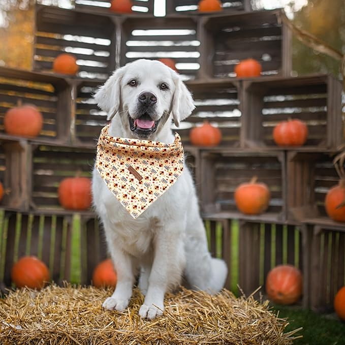 Elegant Little Tail Dog Bandana for Thanksgiving - Holiday Bib Scarf, Soft Washable Square Kerchief, Adjustable for Small Medium Large Dogs