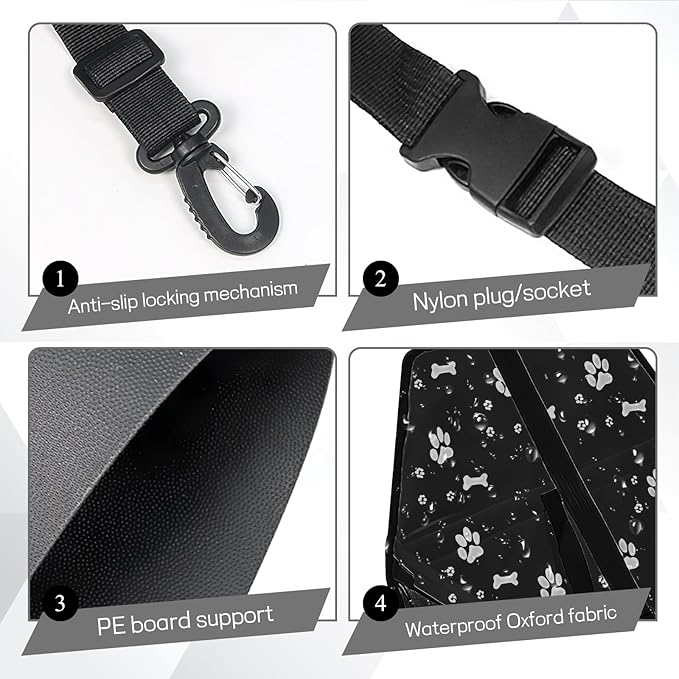 Wuyaoyao Pet Car Seat, Waterproof Breathable Oxford Cat Dog Car Booster Seat for Small Pets, Foldable Portable Vehicle Puppy Travel Basket with Seatbelt & Support Rod, for Pet Up to 22 lbs (Black)