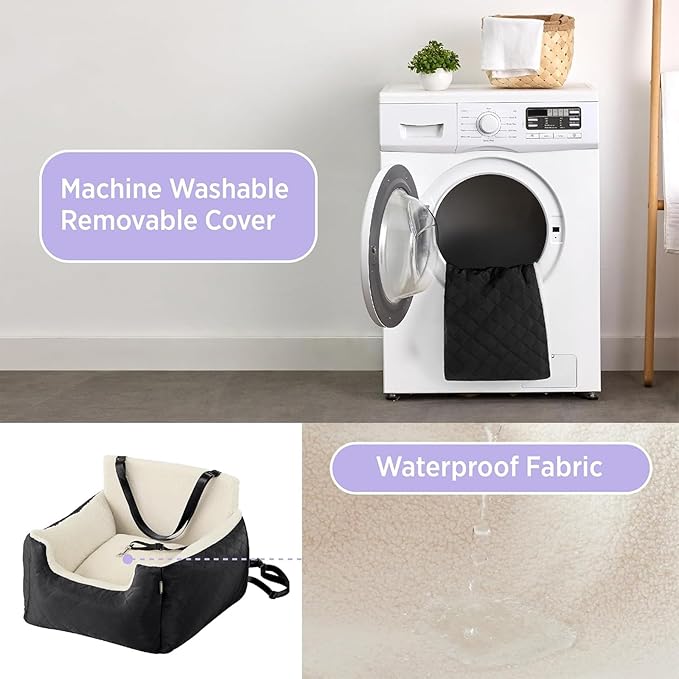 Dog Car Seat, Waterproof Dog Booster Seat with Storage Pockets, Adjustable Pillow Strap and Adjustable Backrest Buckle, Removable Seat Cushions and Easy to Cleaning, for Small Dogs and Cats