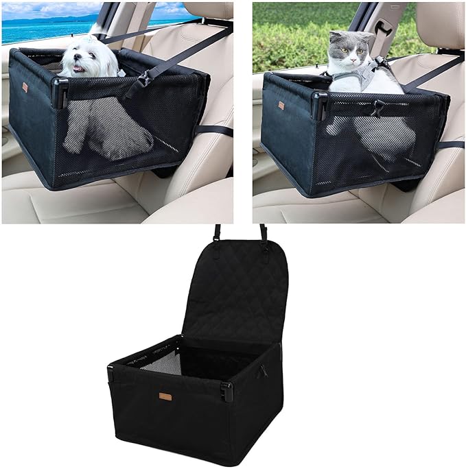 Breathable and Comfortable Dog Car Seat, Detachable Washable Dog Booster Seat, Multi Functional Pet Travel Bed with Safety Belt, Pet Car Seat for Small Medium Dogs Cats