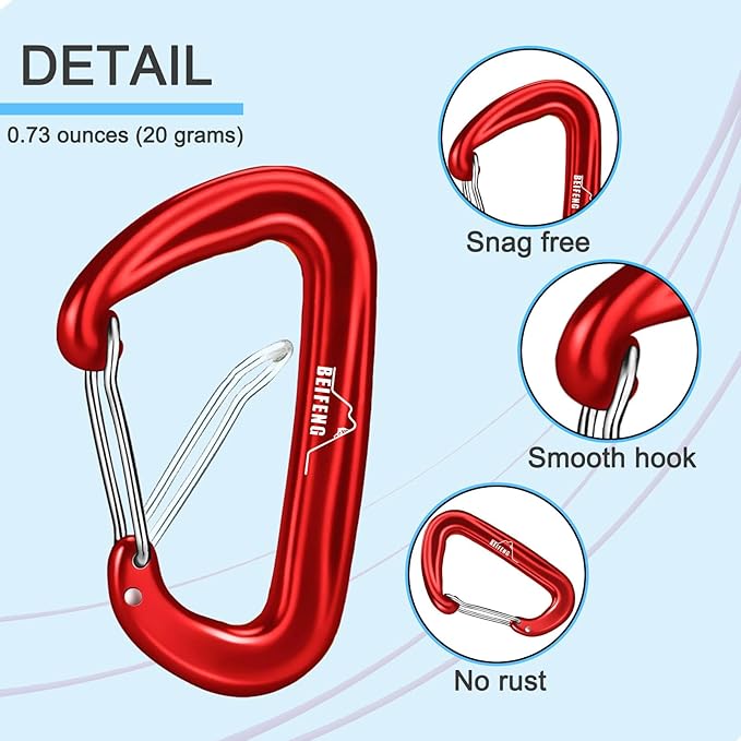 BEIFENG Heavy Duty Lightweight Locking Carabiner Clips D Ring for Camping Hiking Outdoor Gym etc, Carabiner with Lock Small Carabiners for Dog Leash & Harness