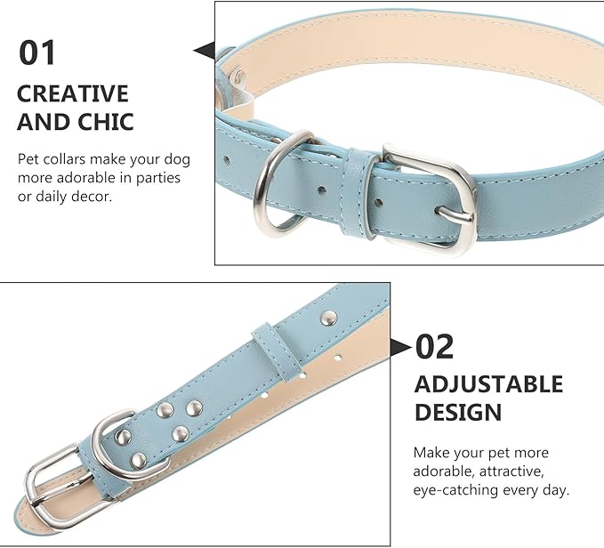 VALICLUD Adjustable Puppy Collar Pu Pet Neck Ring with Safety Buckle, Light Blue XL Dog Collar for Outdoor Use, Sturdy Pet Accessory for Puppies