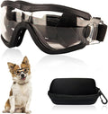Dog Goggles Small Breed Dog Sunglasses with Adjustable for UV Protection Eyewear Doggy Doggie Puppy Glasses Anti-Fog Wind Dust Snowproof (Black Frame Transparent Lens)