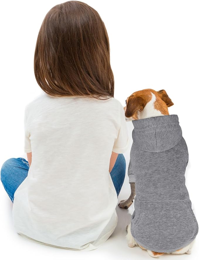 Dog Hoodie Dog Sweaters for Small Dogs Pet Sweater Solid Soft Brushed Fleece Pet Clothes Hoodie Sweatshirt with Pocket(Grey-XS)