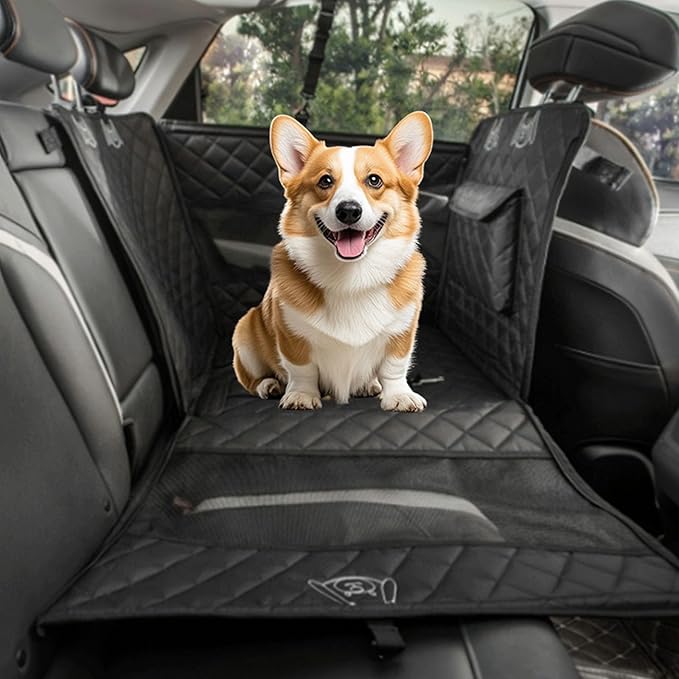 Dog Car Seat, Waterproof Pet Car Back Seat for Large Medium Dogs, Carseat for Dogs with Hard Bottom, Foldable Dog Carseat for Cars, Trucks and SUVs (Black, L)