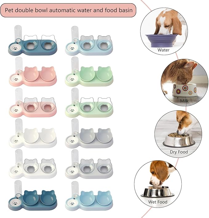 Innovative Pet Automatic Water Dispenser with Double Bowls for Feeding and Drinking Clear Bowl for Cats and Dogs
