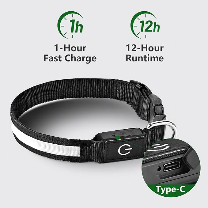 Light Up Dog Collar 13 Color Models, USB Rechargeable, Adjustable Comfortable Soft Mesh Safety Dog Collar from 15" to 20”