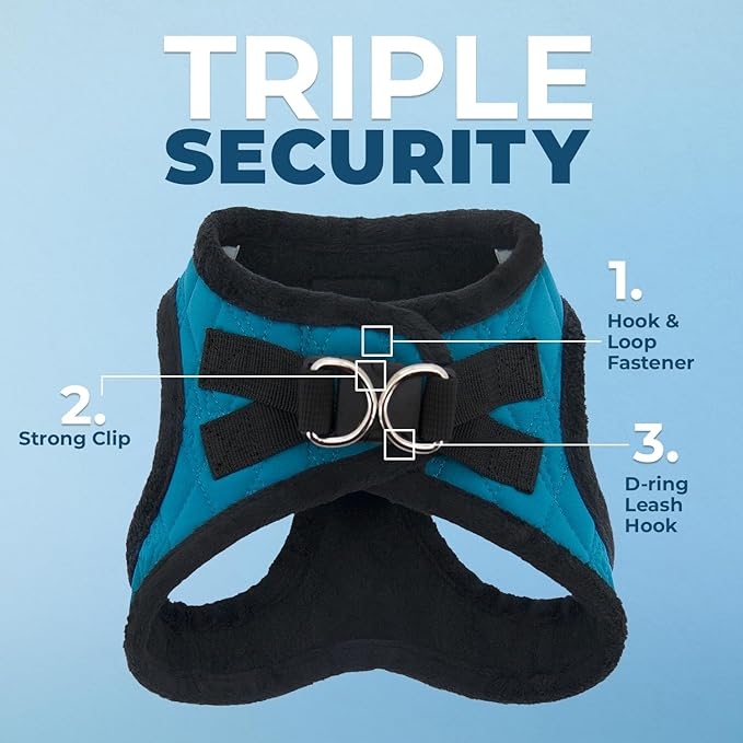 Best Pet Supplies - All Weather Plush, Reflective, No Pull Harness for Small, Medium Dogs, Cats - Secure with Hook & Loop Fastener, Buckle, Double D-Rings - Turquoise Plush, M