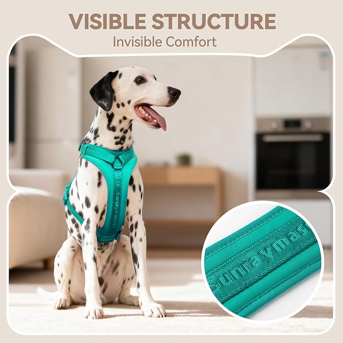 No Pull Dog Harness with Lycra, Three-Point Force Dispersion & 3D Padding, Adjustable Breathable Mesh for Small Medium Large Dogs(MARRS Green,XL)