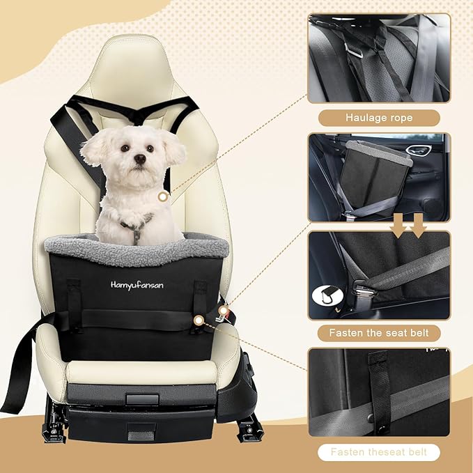 Dog Car Seat for Small Dogs, Dual Side Safe Straps Booster Seat for Small Pets up to 25lbs, Washable & Detachable(Black/Dark Grey)