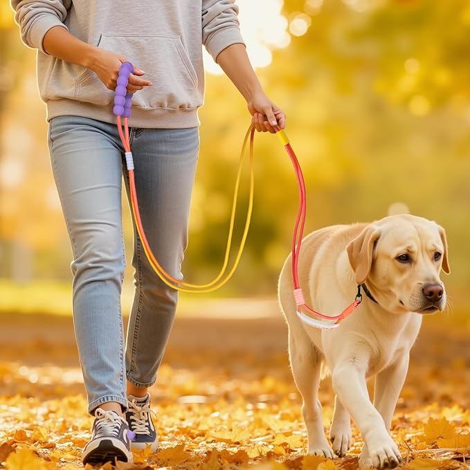 Hands Free Dog Leash Dual Handle, Wearable Leashes for Dog, Padded Waist Belts and Rotating Metal Clip,for Small Medium Large Dogs (18+ lbs) Walking Training Running (Yellow-Orange, 6.5 FT)