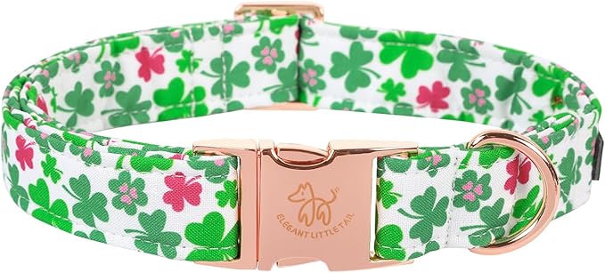 Elegant little tail St Patrick's Dog Collar, Green Clover Pet Collar Cotton Soft Holiday Pet Collar Cute Puppy Collar Adjustable Pet Collars for Large Dogs