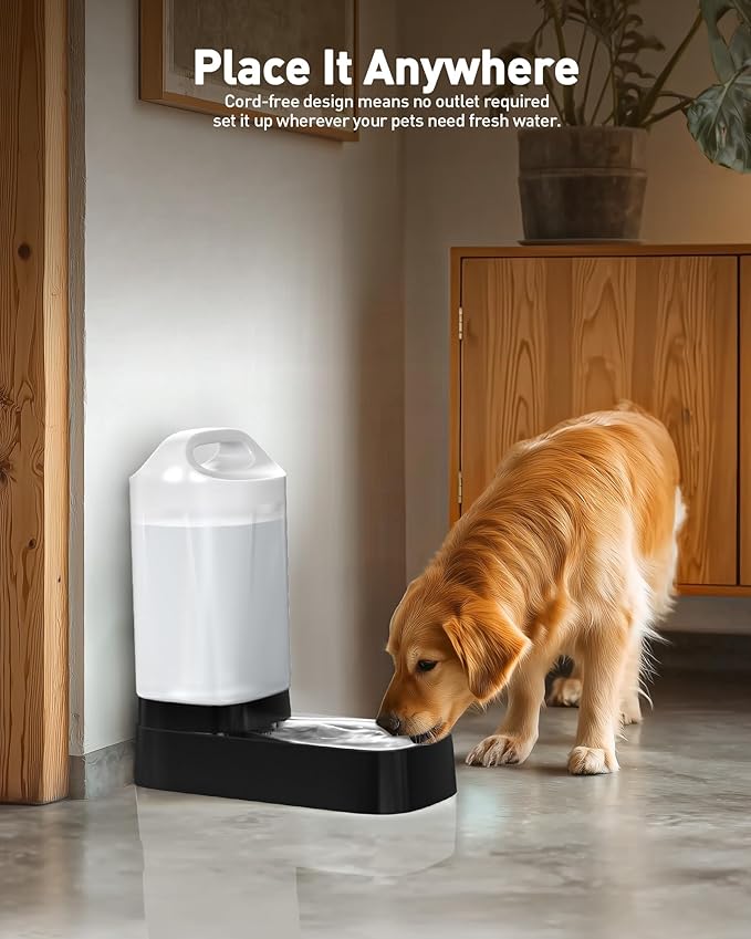 Automatic Dog Water Bowl Dispenser with Filter - 2.4 Gal Large Gravity Auto Pet Water Feeder Waterer with Stainless Steel Bowl & Easy Carry Handle for Dog Cat Multi Pet Use