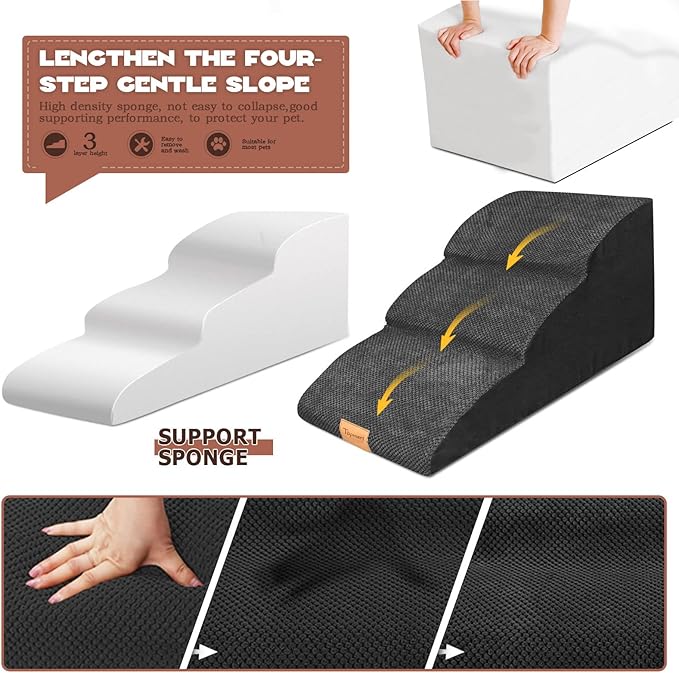 Topmart High Density Extended Foam Dog Ramp&Steps 3 Tiers,15.7" High,Non-Slip Dog Stairs with Waterproof Cover,Soft Foam Pet Ladder,Best for Injured,Older Cats,Pets with Joint Pain