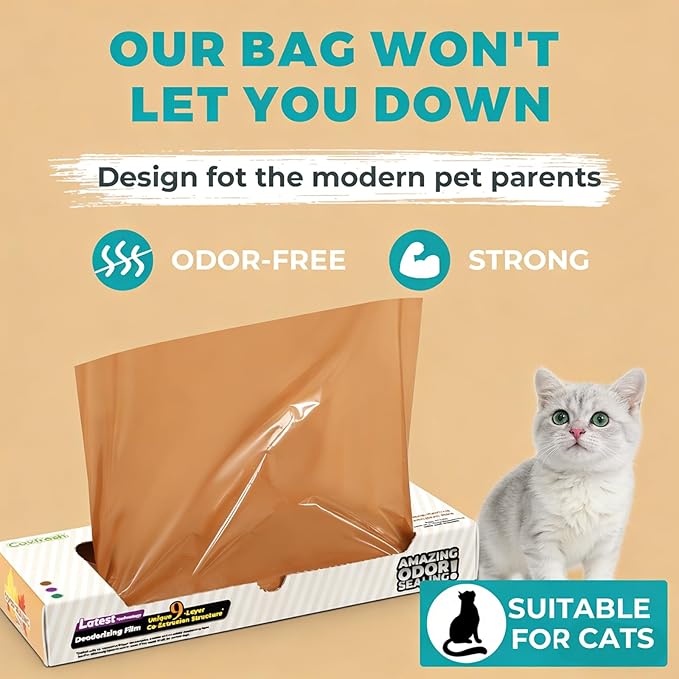 Odor-Sealing Cat Poop Bags L, 90 Count | Durable Unscented Waste Bags for Pet, Diaper, Ostomy & Food Waste Disposal (Brown)