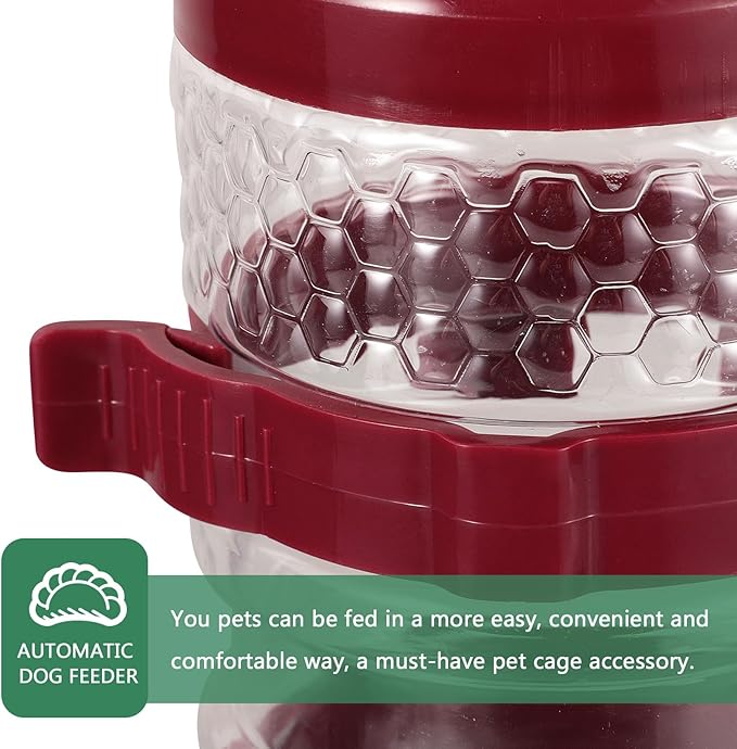 Kisangel Dog Water Bottle Dispenser Hanging Pet Feeder with Ball Valve Large Capacity Burgundy for Kennels Cats and Dogs Automatic Waterer for Crate Use
