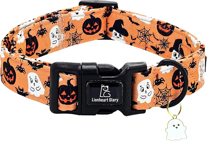 Lionheart glory Halloween Dog Collar-Pumpkin Ghosts Fall Dog Collars with Cute Ghost Pendant Soft Adjustable Collar for Large Dogs Girls Boys Collars Party Pet Gift