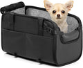 YUDODO 2-12lbs Center Console Dog Car Seat, Anti-Slip Pet Cat Booster Seat for Small Dogs, Portable Puppy Bed Carseat Carrier PU Leather Black