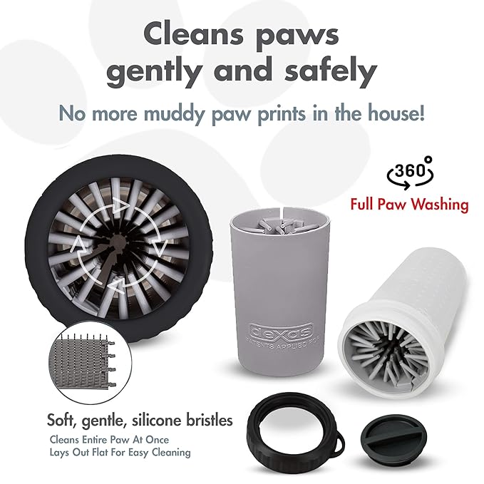 Dexas Lidded MudBuster Portable Dog Paw Cleaner, Light Gray, Medium with Lid