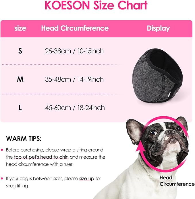 KOESON Dog Calming Hoodie - No Shake Ear Wraps for Dogs, Anxiety Relief & Noise Protection, Water Resistant Pet Ear Cover Muffs for Firework, Grooming, Thunderstorms, Swimming, Bathing, Hot Pink L