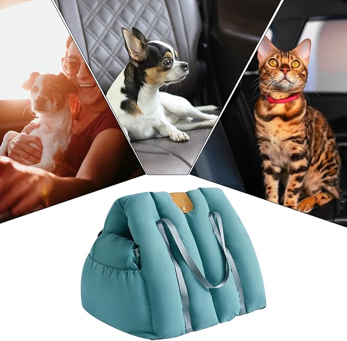 Portable Dog Seat, Booster Car Seat, 15.12 Inches Pet Carrier with Cushion, Soft Sided Fabric Bed, Dog Car Seats with Secure Harness, Puppy Travel Seats for Small Dogs Pets