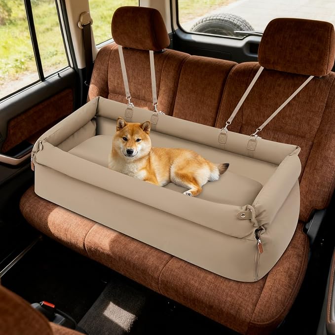 Large Dog Car Seat Soft Fabric Pet Car Bed Portable Pet Booster Carseat with Thick Cushion & 2 Adjustable Straps for Vehicle Back Seat, Travel, Home, Dog and Cat (Grey)