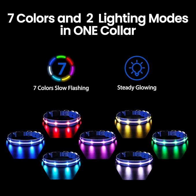 MASBRILL Light Up Dog Collars-RGB Led Collar for Dogs Rechargeable Lighted Dog Collar Water-Resistant Colorful Glow in The Dark Dog Collars for Night Walking