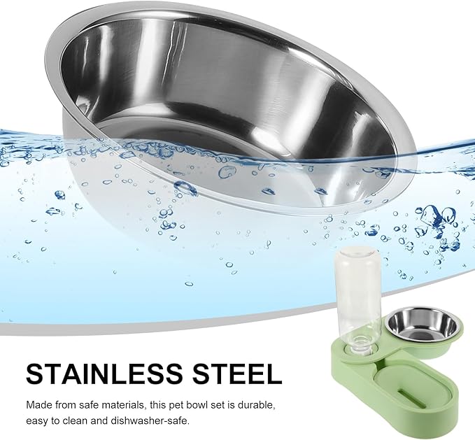 Cabilock Stainless Steel Double Pet Feeder Bowls Rotatable Corner Foldable Feeding Station with Green Base for Indoor Cats and Puppies