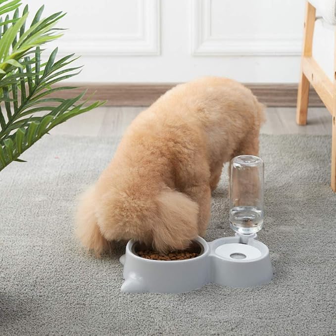 Baluue Pet Dual Water Food Feeder for Cats and Dogs Automatic Drinking Bowl Smooth Convenient Grey Color for Home Decor