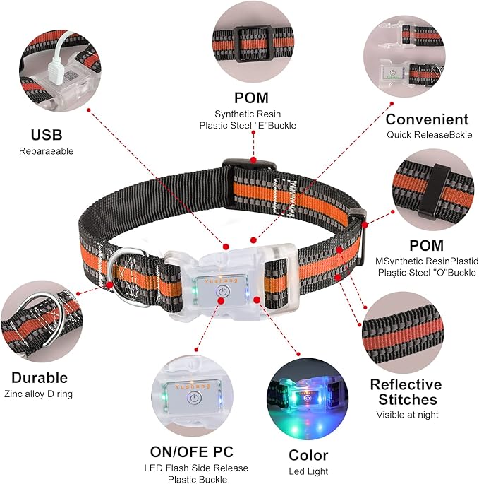 Buckle Glow Dog Collar Light,Adjustable Flashing LED Dog Collar Rechargeable Waterproof,Light Up Dog Collars Lights for Medium,Large Dogs- ML(Neck:14.17-24.8")