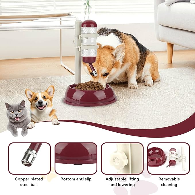 Adjustable No Drip Pet Water Dispenser - Portable Dog & Cat Water Bottle Stand (Brown)
