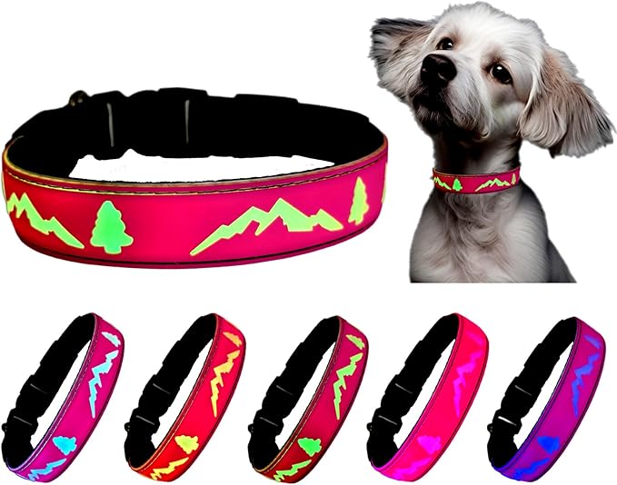 LED Dog Collar, 15 Light Modes, USB-C Rechargeable, Silicone Material, Adjustable Size, (Pink, XL(19.7-23.6"))