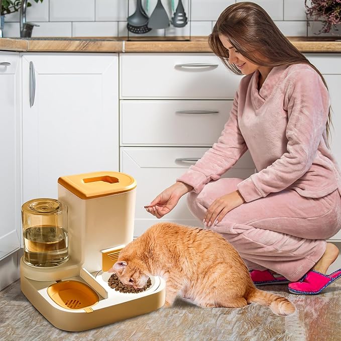 Gravity Pet Feeder and Water Dispenser Set,2 in 1 Automatic Pet Feeder Dispenser,Automatic Cat Food Dispenser, Detachable,Easy Clean,Integrated Large Capacity Dog 1L Water Bowl 2.8L Food Bowl