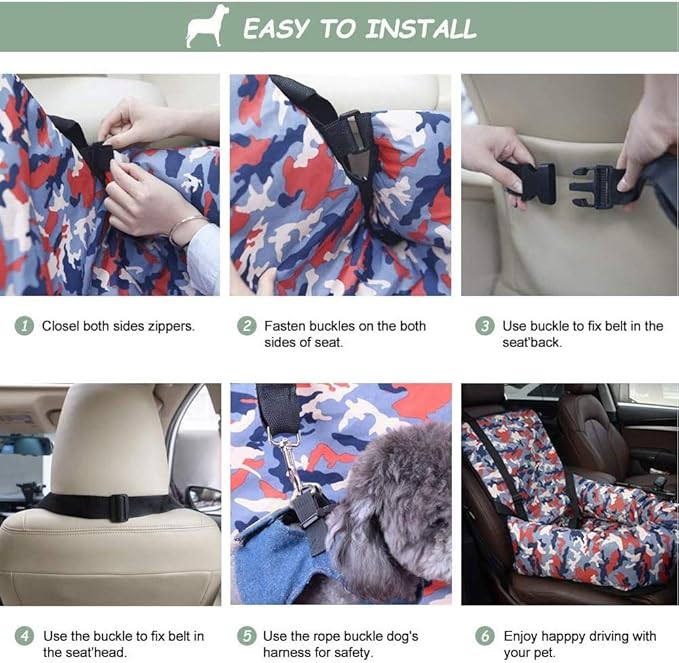 Dog Car Seat Pet Puppy Booster Seat Dog Travel Car Carrier Bed with Clip-On Safety Leash, Non-Slip Dog Safety Car Seat for Small and Medium Pets, Compatible with All Cars/Suvs