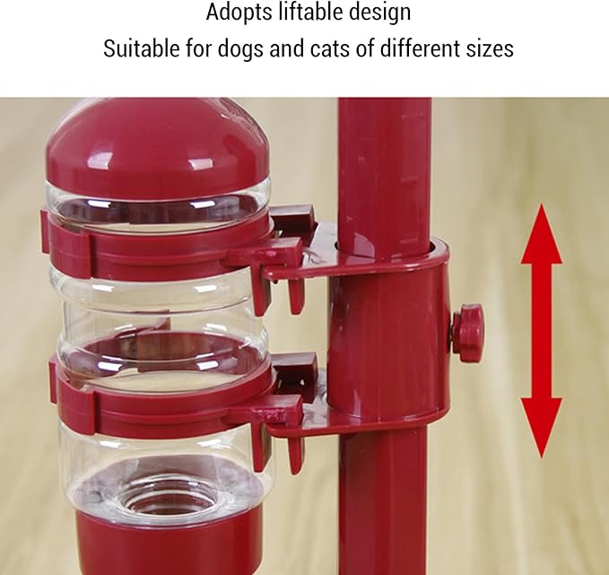 Asixxsix Pet Standing Water Dispenser, Height Adjustable Automatic Water Feeder Food Feeder Bowl, Dog Water Bottle Dispenser Food Bowl, Dog Cat Feeding Water Bowl Set (Wine Red)