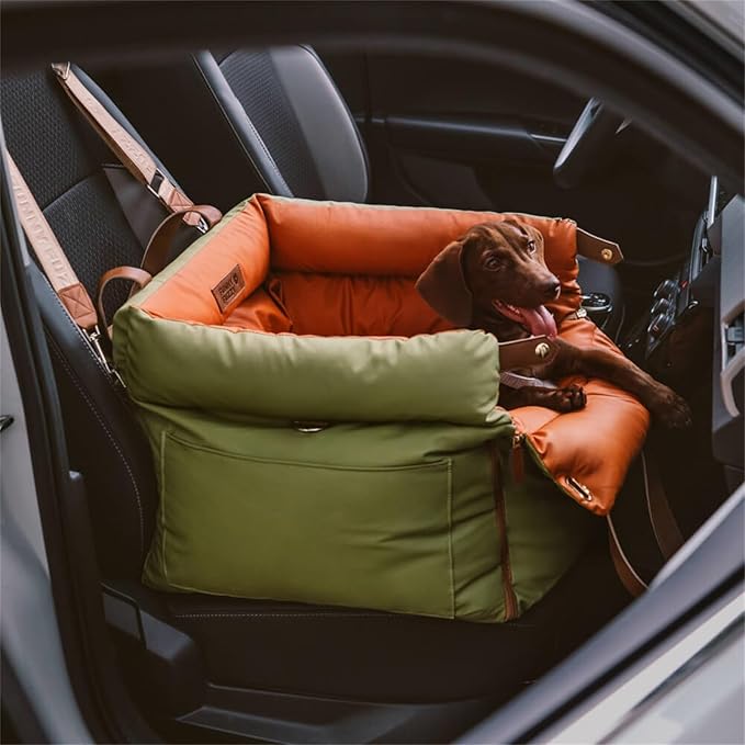 FUNNYFUZZY Dog Car Seat for Medium Sized Dogs, Waterproof 3 in 1 Soft Leather Dog Car Bed for Travel and Home,Portable and Safety,Fits Pets Up to 35 lbs(Green)