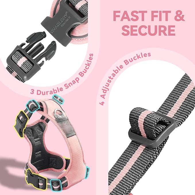 VIVAGLORY Dog Harness Easewalk No Pull Dog Harness with Handle Front Clip & Back Clip for Training Walking Lifting, No Pull Adjustable Easy On Padded Comfortable for Pet, S, Sakura Pink - Patterned