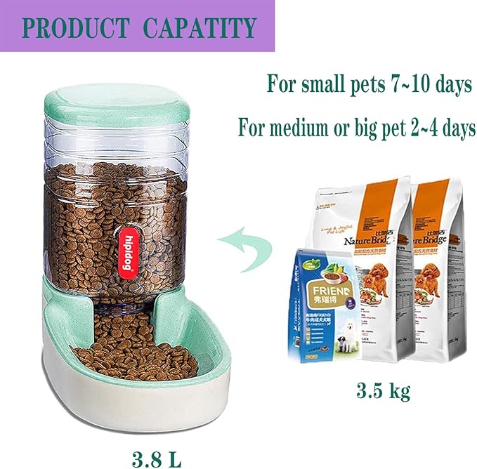 Automatic Feeders and Waterer Dog Cat Food Feeder Water Dispenser Gravity Food and Water Dispenser Automatic Food Dispenser for Small Large Pets Green