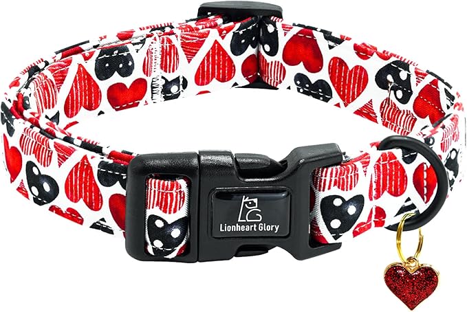 Lionheart glory Valentine's Dog Collar-Red Hearts Cute Spring Dog Collar for Large Dogs Female Male Adjustable Heavy-Duty Dogs Collar Holiday Pet Gift