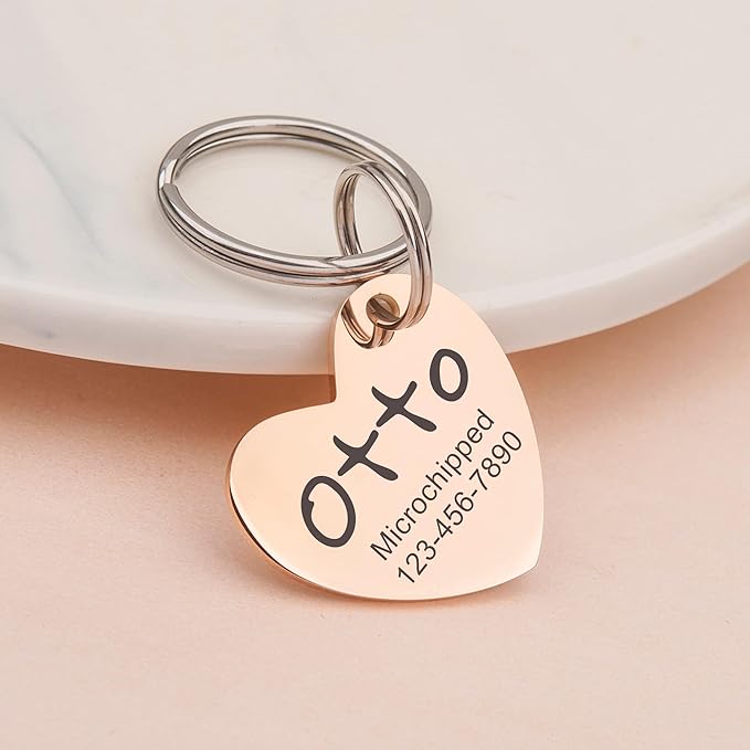 Anavia Personalized Pet ID Tags, Stainless Steel Glossy Laser Engraved Dog Cat Collar Name Tags, Multiple Colors Shapes Sizes (Tilted Heart, Small)