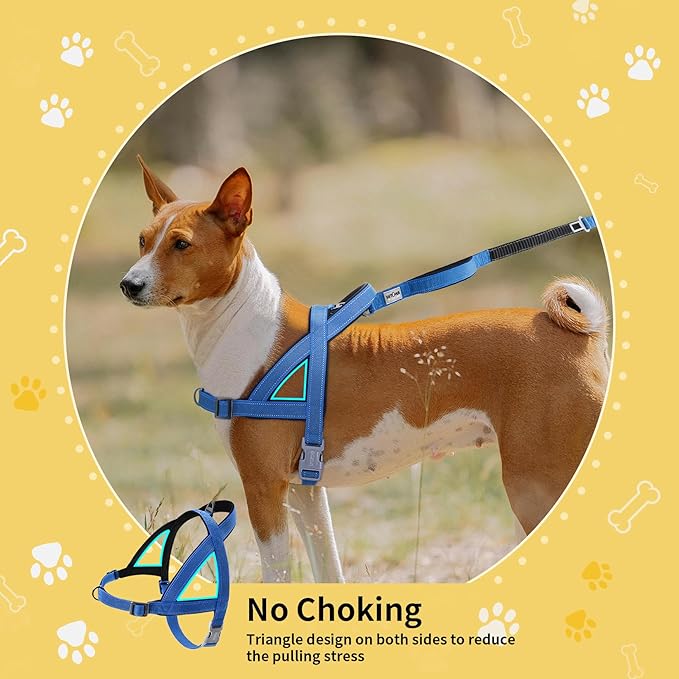 No Pull Dog Harness, Reflective Puppy Harness with Soft Padded Handle, Escape Proof/Quick Fit Adjustable Pet Harness for Small Medium Large Dogs, Easy for Training Walking (Blue, M)