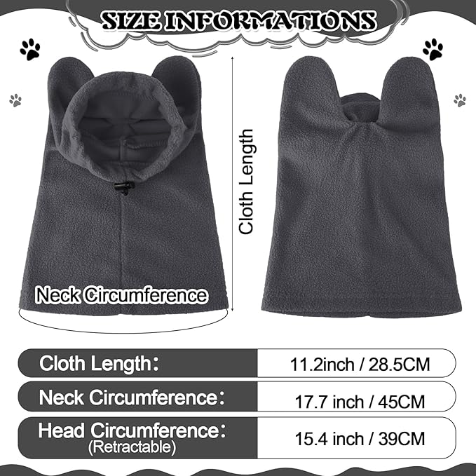 Winter Dog Hats Quiet Ears for Dogs Ear Muffs Pet Neck Warmer Scarf Hoodie Noise Protection Cover Beanie Head Wrap Costume for Pet Dog Cats(Grey,S)