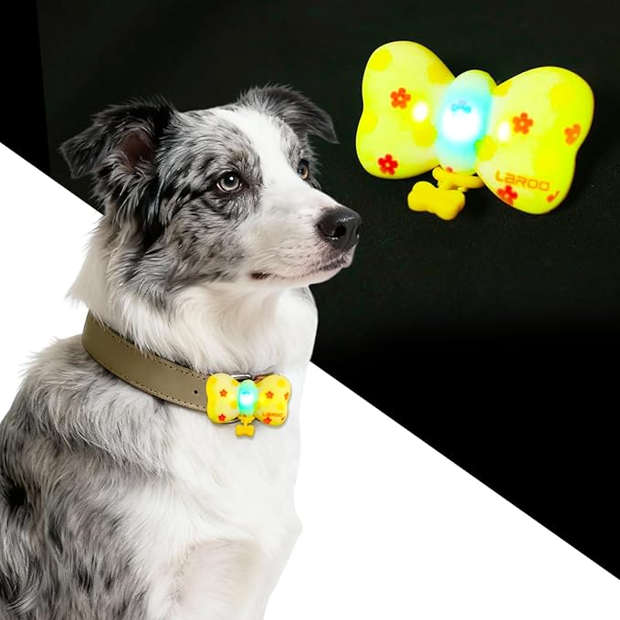 LaRoo Dog Collar Lights for Night Walking,USB-C Rechargeable Dog Lights，Only 12g for Small Dogs, 3 Modes Colored Lights,Waterproof LED Collar Charm for Nighttime Running,Pet Camping Essentials(Yellow)