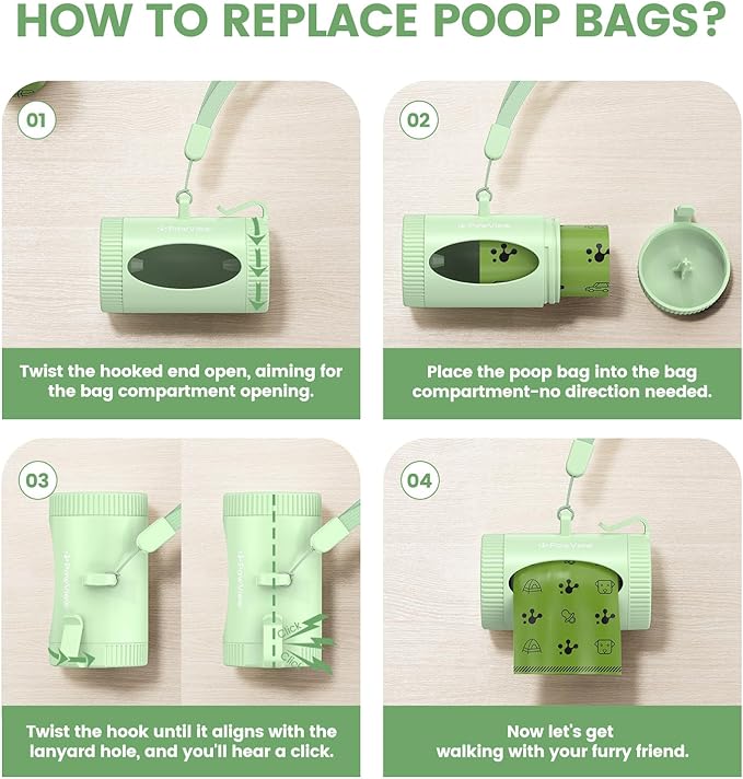 Dog Poop Bag Rolls with Retractable Poop Bag Holder, Leak Proof and Extra Thick Lavender Pet Waste Bags, 70% Recycled GRS Certified, 1 Dispenser and 105 Bags for Doggy Walking & Cat Litter