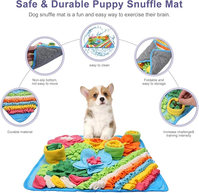 JXTZ Snuffle Mat for Dogs, Interactive Snuffle Mat, 15.4 x15.4 inches for Small & Medium Pets, Pet Treats Feeding Mat for Boredom Relief, Slow Feeder, Felt Wool Feeding Mat, Puzzle Toy for Dogs, Cats