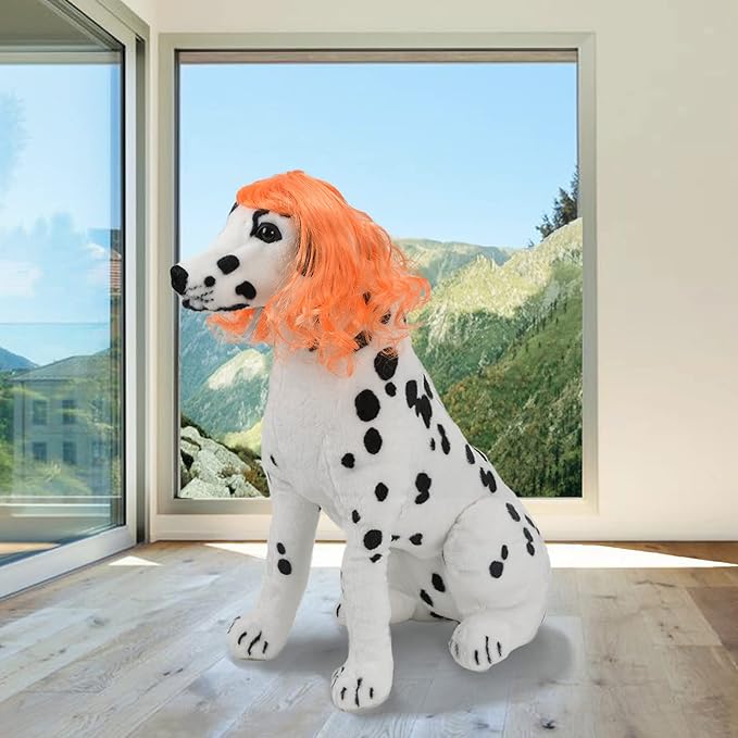 Funny Orange Long Curly Dog Wig, Cat Cosplay Wig, Pet Wigs for Halloween, Christmas, Parties, Festivals, Dog Wigs for Small Medium and Large Dogs