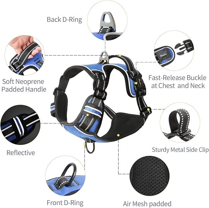 HEELE Dog Harness Harness for Small Dogs No Pull Dog Vest Harness for Small Dog with Soft Padded Handle Reflective for Outdoor Training, Blue, S