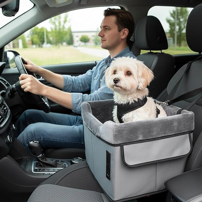 Dog Seat for Car,Washable Plush Booster Carrier | Dog Car Bed with Storage Pockets,for Under 25 Lbs Vehicle Travel Road Trip Back Front Center
