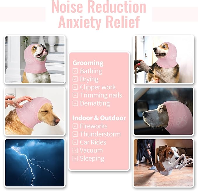 Nanaki Dog Hats Calming Hoodie-Dog Ear Covers Head Cover Protector Hematomas Wraps, No Shake Ear Wrap Muffs Noise Protection, Anxiety Relief, Fireworks, Grooming, Thunderstorm, Bath, Vet Visit